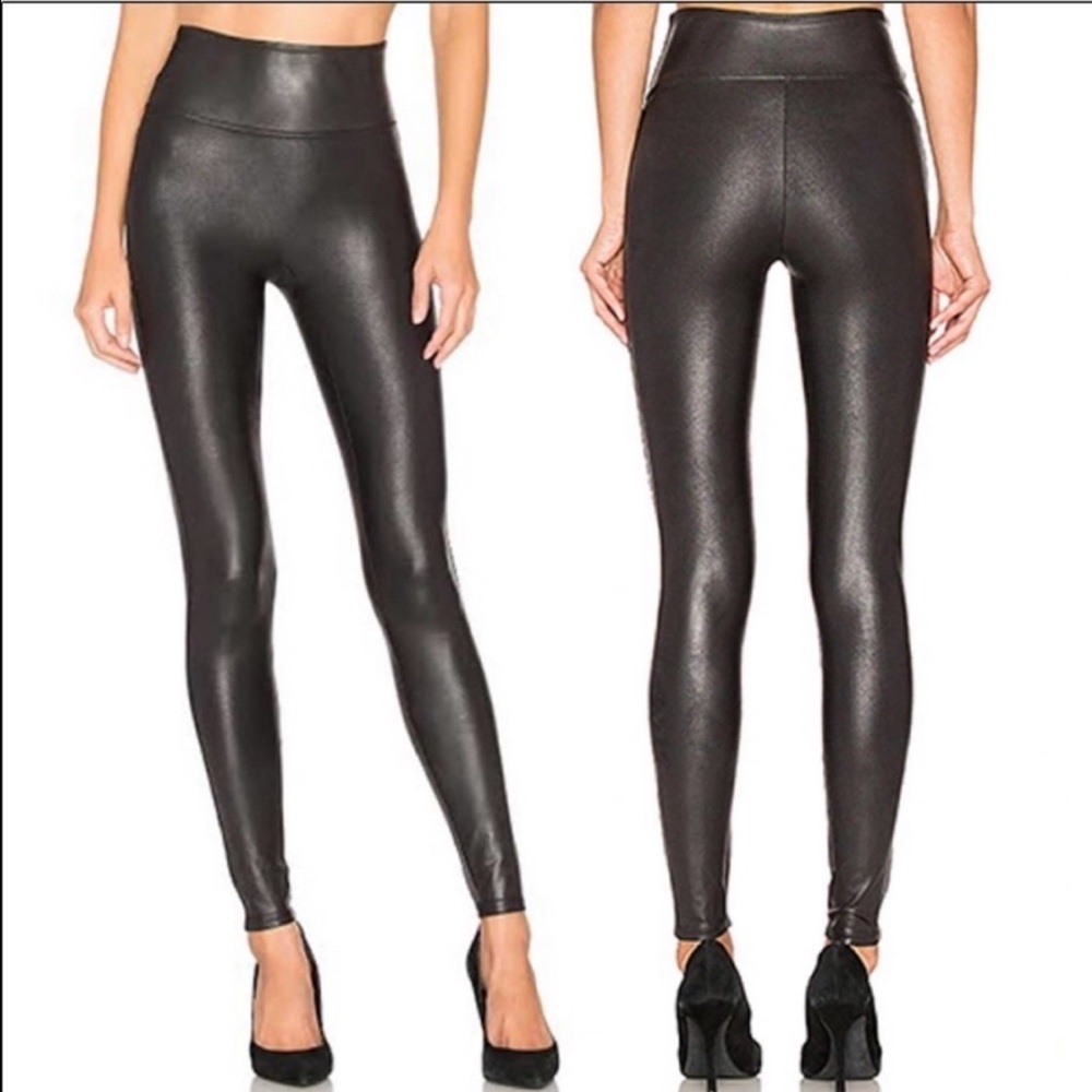 SPANX Black Faux Leather Leggings Size Large 2437